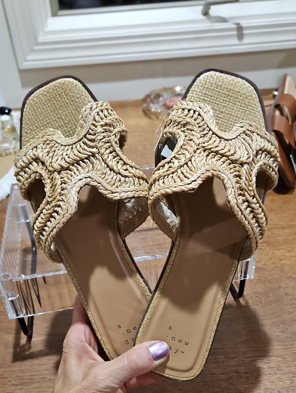 a new day Natural Woven Raffia Slide Mules